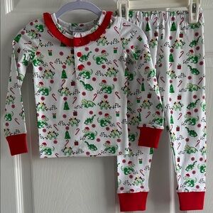 Kids Pajama Set with Red and Green dinosaur Christmas!! SOFT